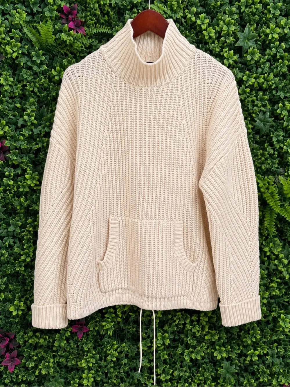 J.Crew Chunky Merino Wool Blend Funnel Neck Sweater | Cream | Size M